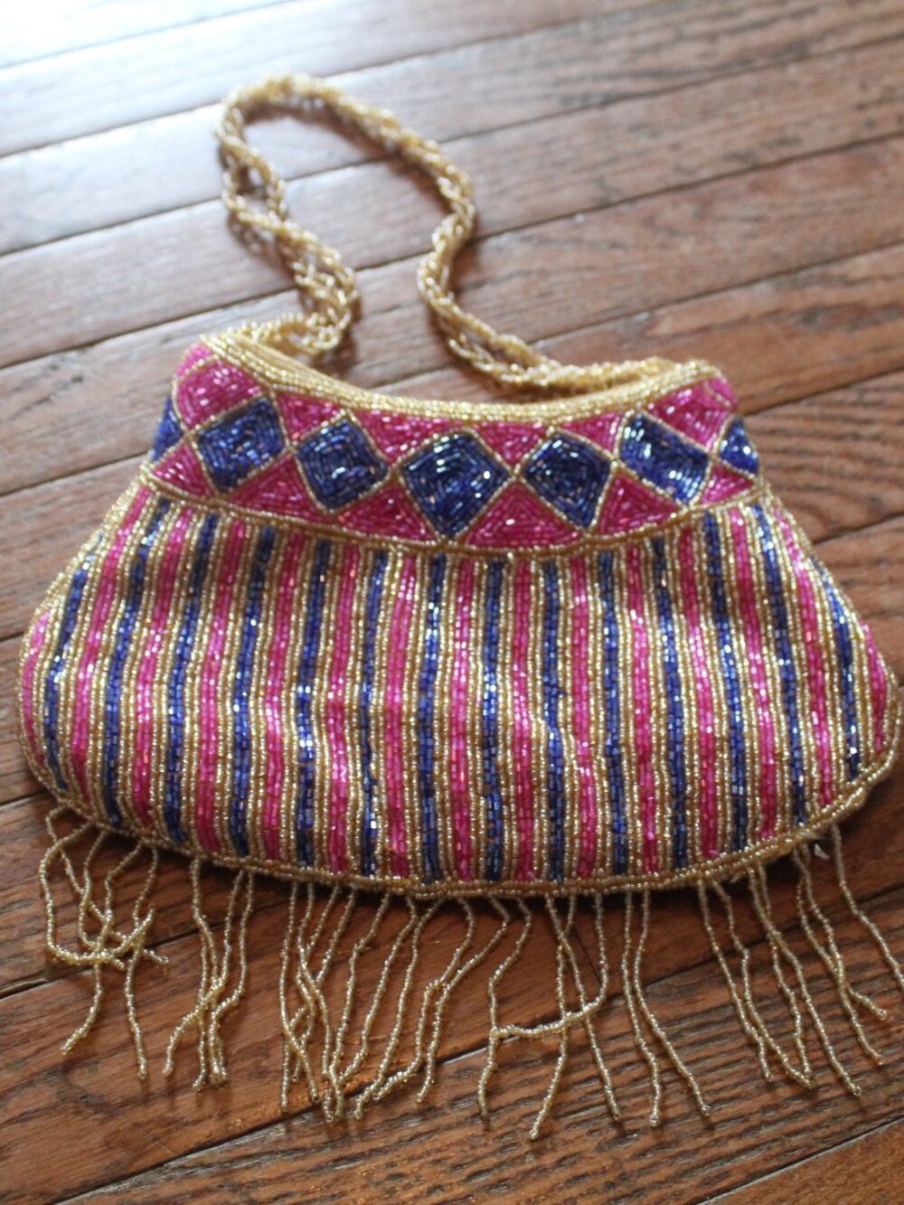 Toni Purse Indian Beaded Purse Small Pink, Blue, Gold Beaded Straps Vintage
